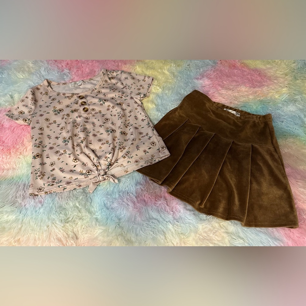 Knitworks Floral Tee and Brown Skirt Set